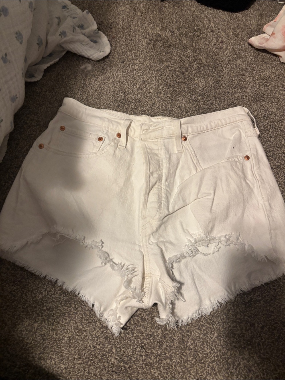 Levi's White High-Rise Distressed Denim Cutoff Shorts
